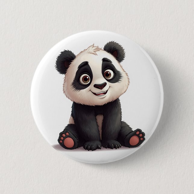 Sitting Panda Bear Cartoon Illustration Artwork 6 Cm Round Badge (Front)