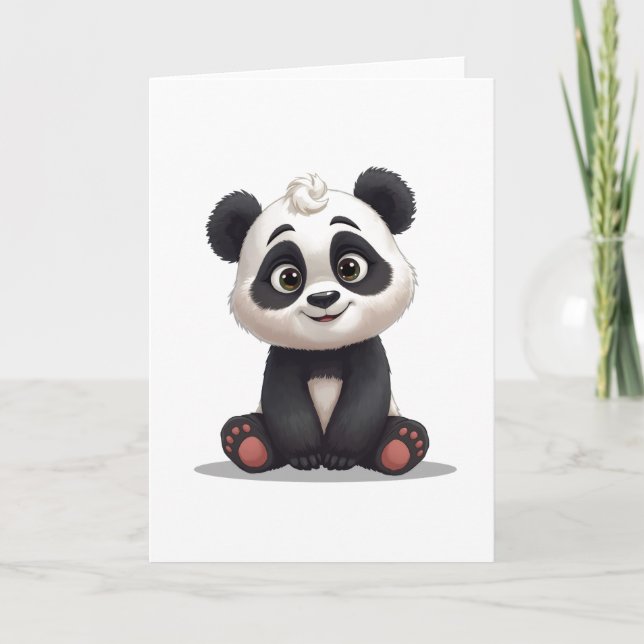 Sitting Panda Bear Cartoon Illustration Artwork Card (Front)