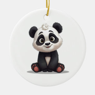 Sitting Panda Bear Cartoon Illustration Artwork Ceramic Tree Decoration