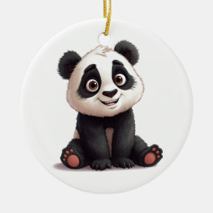 Sitting Panda Bear Cartoon Illustration Artwork Ceramic Tree Decoration