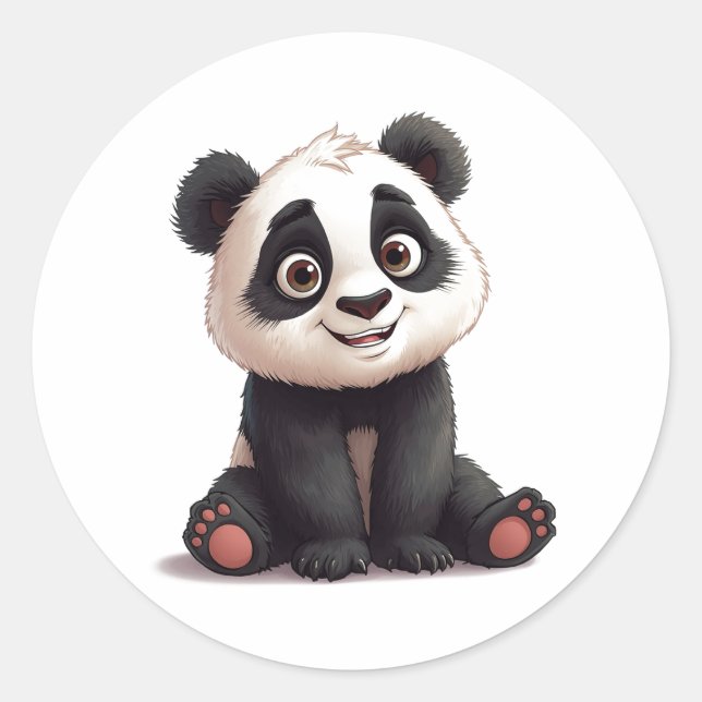 Sitting Panda Bear Cartoon Illustration Artwork Classic Round Sticker (Front)