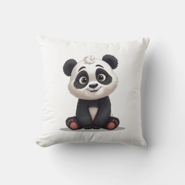 Sitting Panda Bear Cartoon Illustration Artwork Cushion (Front)