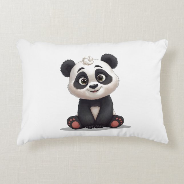 Sitting Panda Bear Cartoon Illustration Artwork Decorative Cushion (Front)