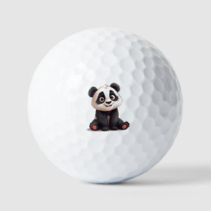 Sitting Panda Bear Cartoon Illustration Artwork Golf Balls