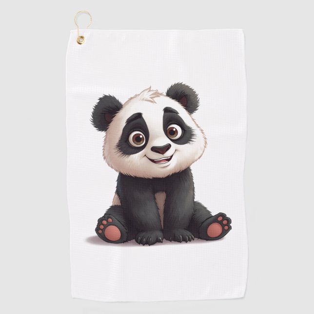 Sitting Panda Bear Cartoon Illustration Artwork Golf Towel (Front)