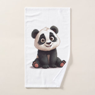 Sitting Panda Bear Cartoon Illustration Artwork Hand Towel