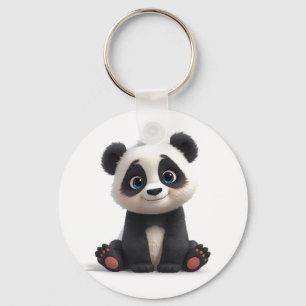 Sitting Panda Bear Cartoon Illustration Artwork Key Ring