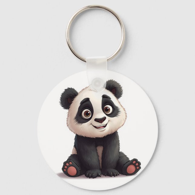 Sitting Panda Bear Cartoon Illustration Artwork Key Ring (Front)