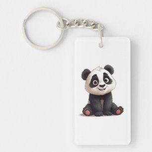 Sitting Panda Bear Cartoon Illustration Artwork Key Ring