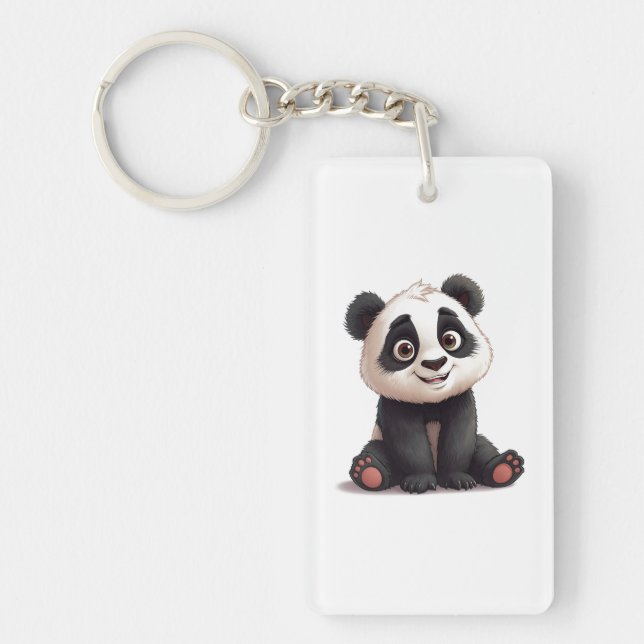 Sitting Panda Bear Cartoon Illustration Artwork Key Ring (Front)