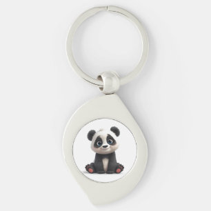 Sitting Panda Bear Cartoon Illustration Artwork Key Ring
