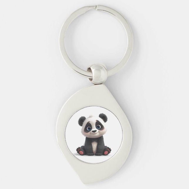 Sitting Panda Bear Cartoon Illustration Artwork Key Ring (Front)