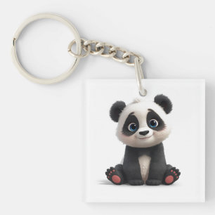 Sitting Panda Bear Cartoon Illustration Artwork Key Ring