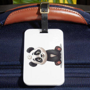 Sitting Panda Bear Cartoon Illustration Artwork Luggage Tag