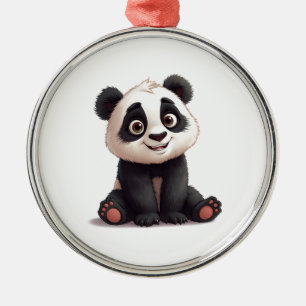 Sitting Panda Bear Cartoon Illustration Artwork Metal Tree Decoration