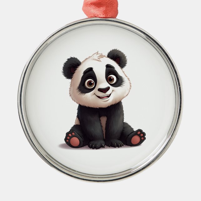 Sitting Panda Bear Cartoon Illustration Artwork Metal Tree Decoration (Front)