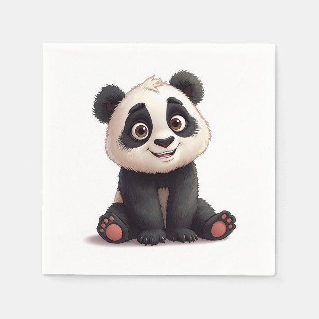 Sitting Panda Bear Cartoon Illustration Artwork Napkin (Front)