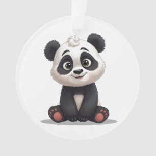 Sitting Panda Bear Cartoon Illustration Artwork Ornament