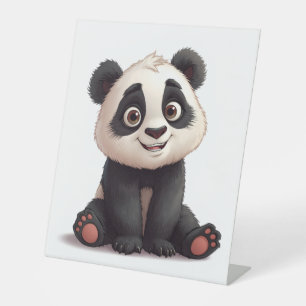 Sitting Panda Bear Cartoon Illustration Artwork Pedestal Sign
