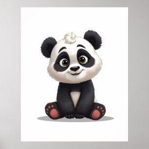 Sitting Panda Bear Cartoon Illustration Artwork Poster