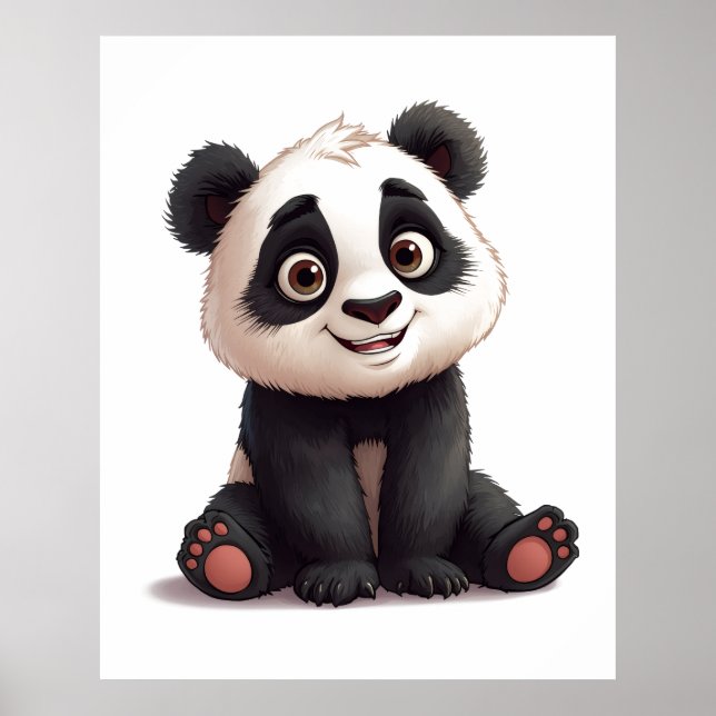 Sitting Panda Bear Cartoon Illustration Artwork Poster (Front)