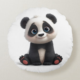 Sitting Panda Bear Cartoon Illustration Artwork Round Cushion