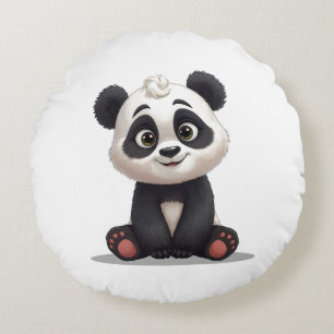 Sitting Panda Bear Cartoon Illustration Artwork Round Cushion
