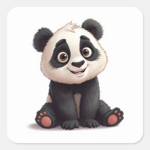 Sitting Panda Bear Cartoon Illustration Artwork Square Sticker