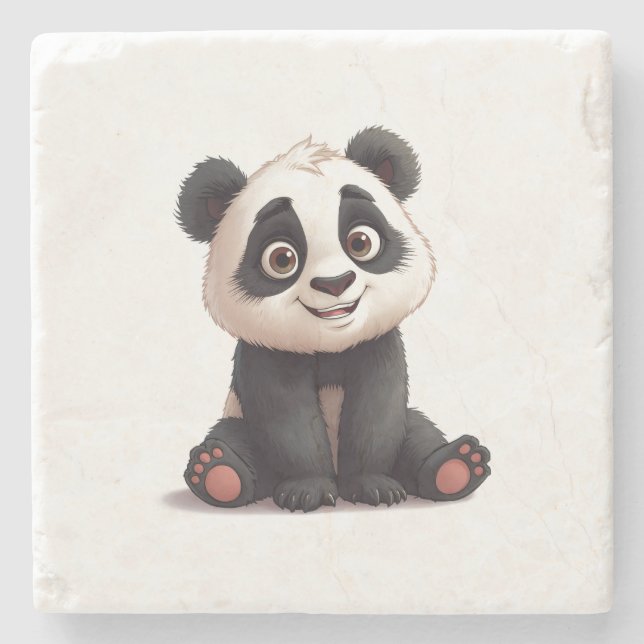 Sitting Panda Bear Cartoon Illustration Artwork Stone Coaster (Front)
