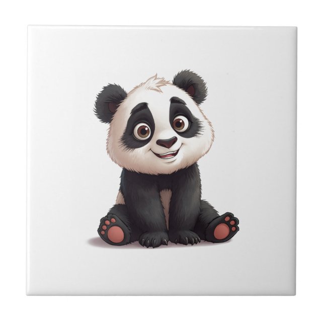 Sitting Panda Bear Cartoon Illustration Artwork Tile (Front)