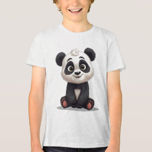 Sitting Panda Bear Cartoon Illustration Artwork Tri-Blend Shirt