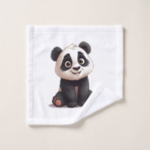 Sitting Panda Bear Cartoon Illustration Artwork Wash Cloth