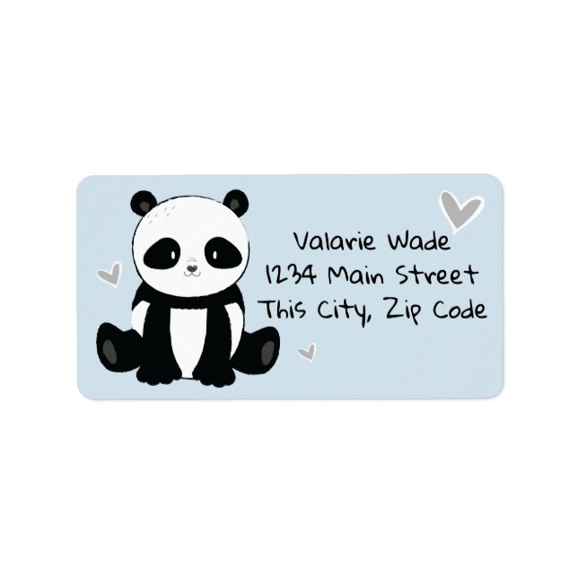 Sitting Panda with Hearts Blue Label (Front)