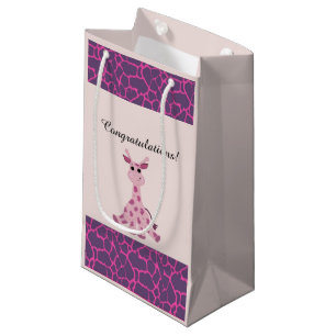 Sitting Pink Whimsical Giraffe Small Gift Bag