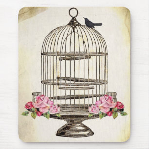 SiTTiNG PReTTy BLaCKBiRD on BiRDCaGe Mouse Mat