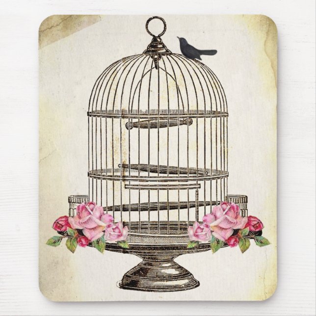 SiTTiNG PReTTy BLaCKBiRD on BiRDCaGe Mouse Mat (Front)