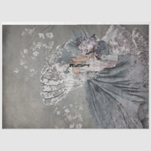 Sitting Pretty Elegant Woman Portrait Floral Fan Tissue Paper