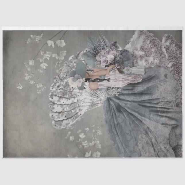 Sitting Pretty Elegant Woman Portrait Floral Fan Tissue Paper (Front)