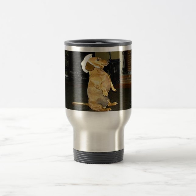 Sitting Pretty or Watching TV Dachshund Travel Mug (Center)