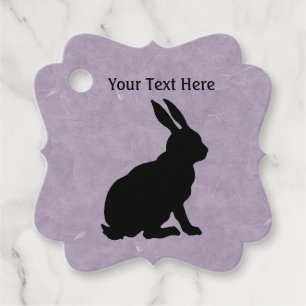Sitting Rabbit Tall Ears black Silhouette Purple Favour Tags