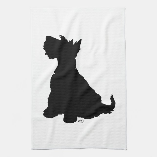 Sitting Scottie Dog Tea Towel (Vertical)