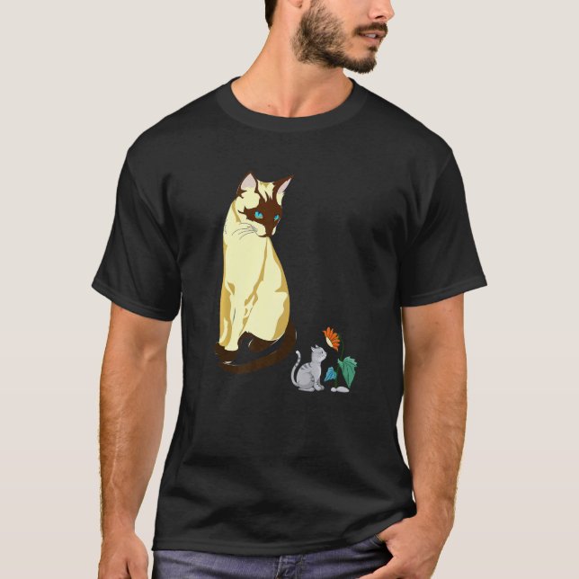 Sitting Siamese Cat Siamese Kitty Sunflower Fragra T-Shirt (Front)