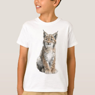 Sitting Spotted Wild Lynx Illustration Kids T-Shirt