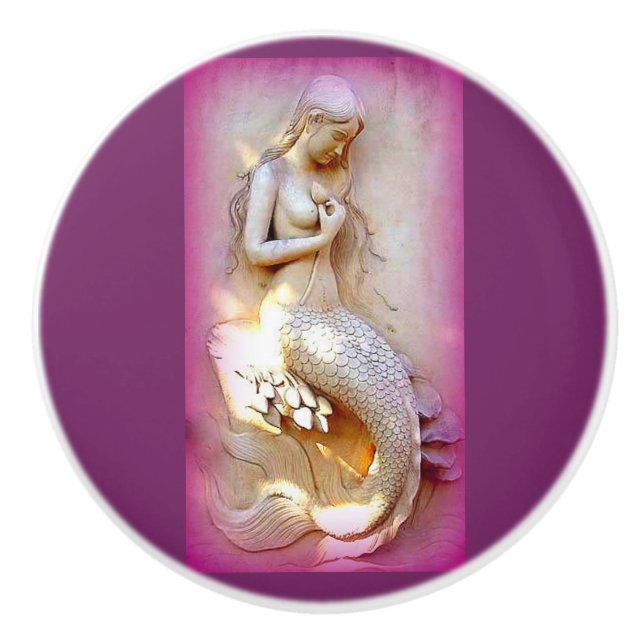 Sitting stone mermaid Thunder_Cove Ceramic Knob (Front)
