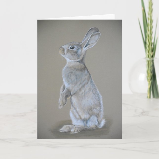 Sitting Tall Bunny ColoredPencil Art Greeting Card (Front)