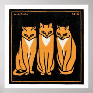 Sitting Three Cat, Julie de Graag Poster