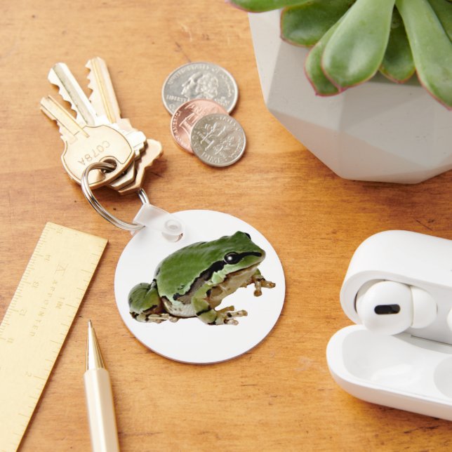 Sitting Tree Frog Photo over White Key Ring (Desk)