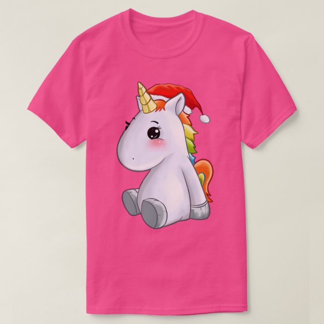 Sitting Unicorn With Santas Hat Gift Idea T-Shirt (Design Front)