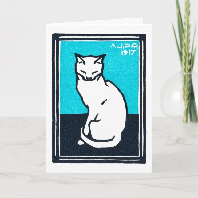 Sitting White Cat, Julie de Graag Card (Front)