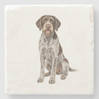 Sitting Wirehaired Pointing Griffon Natural Stone Coaster